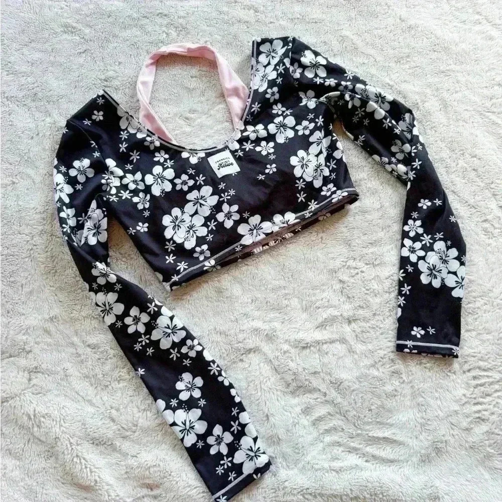 Frankies Bikinis Speedy Long Sleeve Floral Crop Top size M retails $110 027-B - Picture 3 of 6